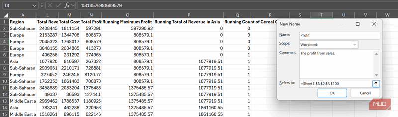 دسترسی به نام‌ها در یک جدول در Excel