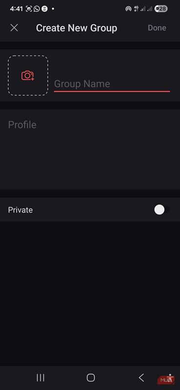 منوی ایجاد گروه جدید در برنامه Focus To-Do بر روی گوشی اندروید من