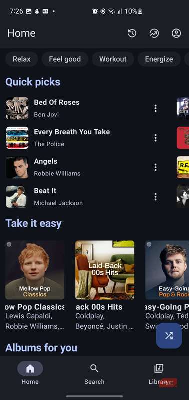صفحهٔ اصلی برنامهٔ موسیقی Metrolist