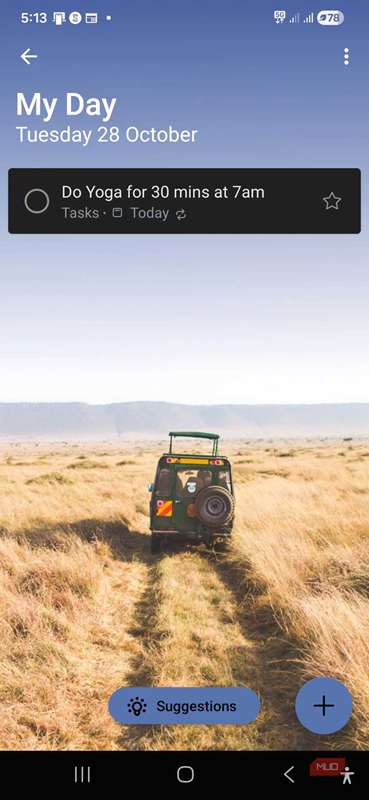 صفحه My Day در Microsoft To Do بر روی موبایل.