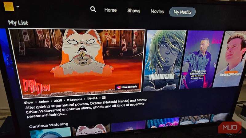 منوی My Netflix، نشاندهندهٔ ردیفی از فیلمها و برنامههای اضافهشده به فهرست تماشای کاربر.