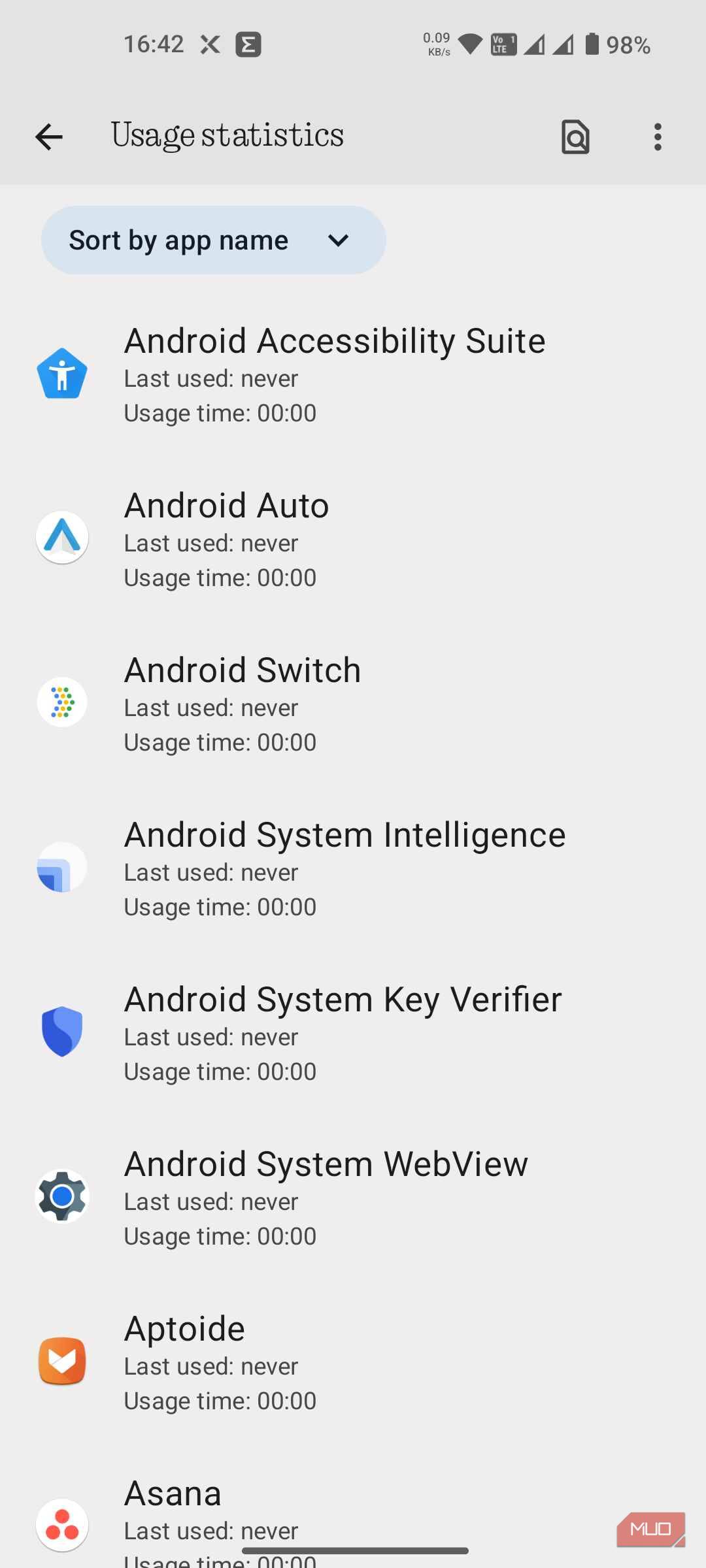 آمار استفاده در منوی تست اندروید