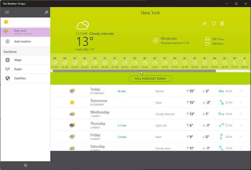 The Weather 14 Days Windows App Running on Windows 11