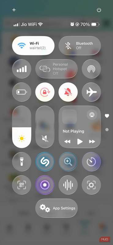 کنترل تنظیمات برنامه در مرکز کنترل