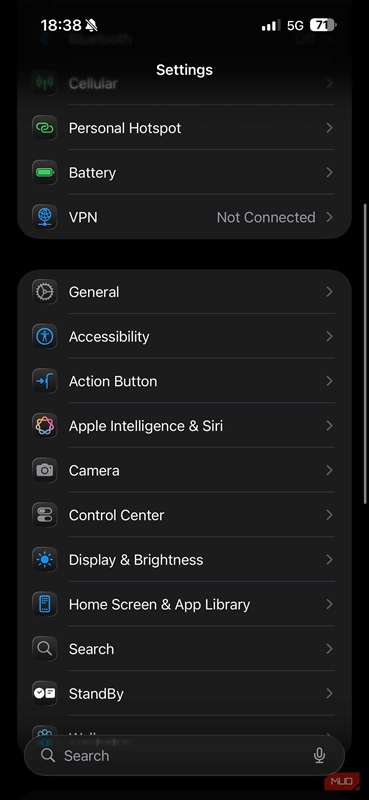 برنامه Settings آیفون