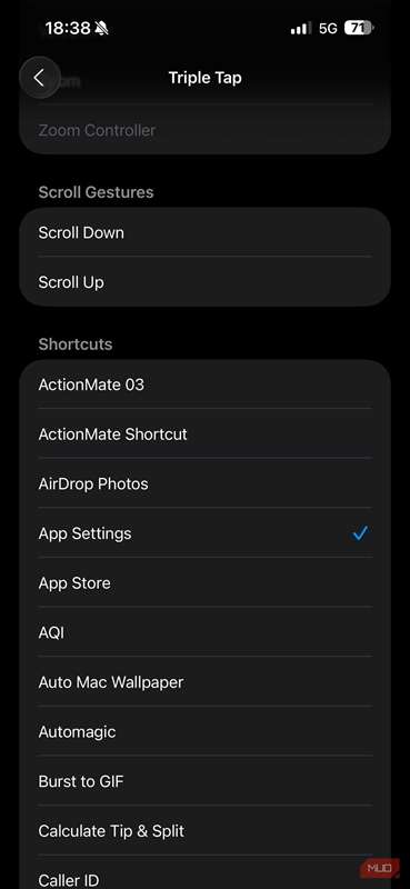 اختصاص میان‌بر تنظیمات برنامه به حرکت Triple Touch در یک آیفون