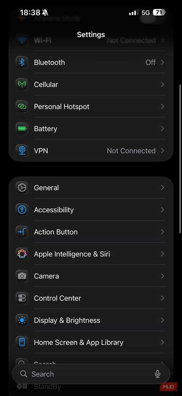 برنامه Settings آیفون