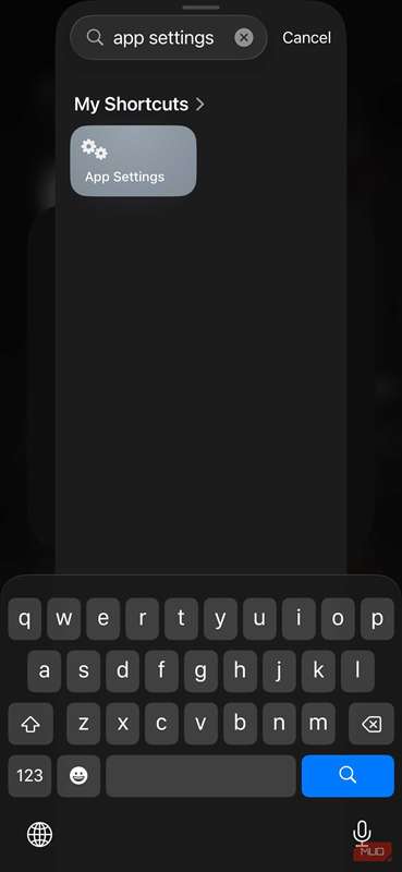 انتخاب میان‌بر تنظیمات برنامه به‌عنوان یک کنترل برای مرکز کنترل