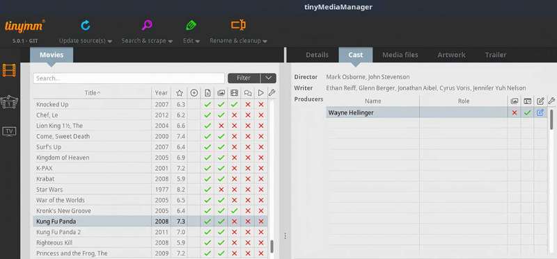 فهرست وب‌صفحه tinyMediaManager.