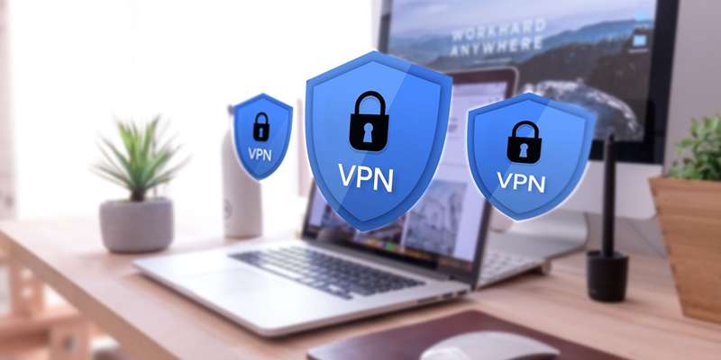 محافظ VPN، لپتاپ در پسزمینه