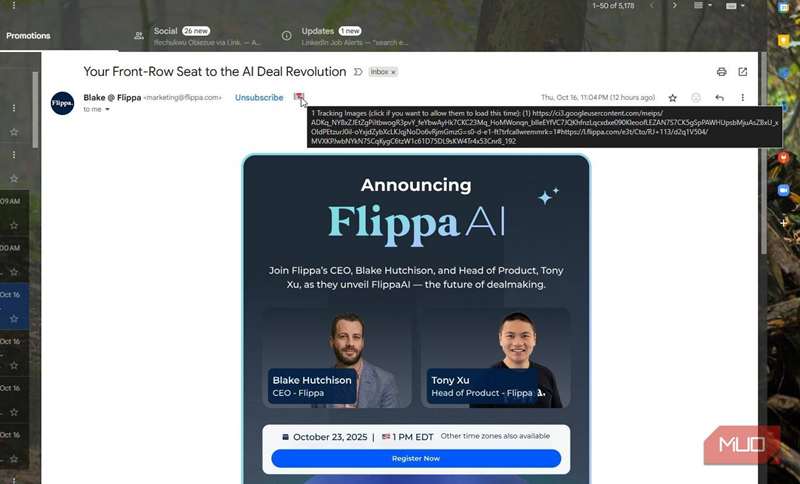 نشان دادن ردیابی توسط Trocker در یک ایمیل تبلیغاتی