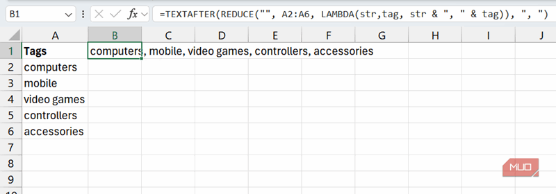 استفاده از TEXTAFTER با REDUCE در اکسل