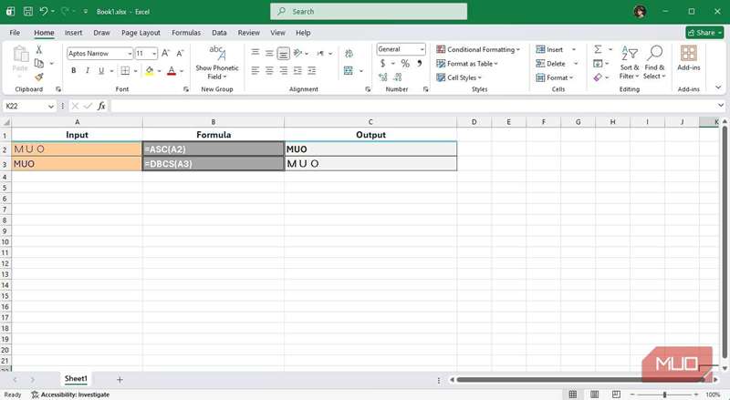 استفاده از توابع ASC و DBCS در اکسل
