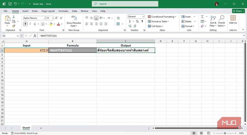 استفاده از تابع BAHTTEXT در اکسل
