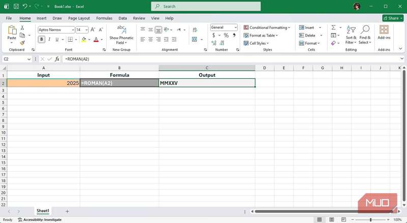 استفاده از تابع ROMAN در اکسل