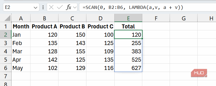 استفاده از تابع SCAN در اکسل