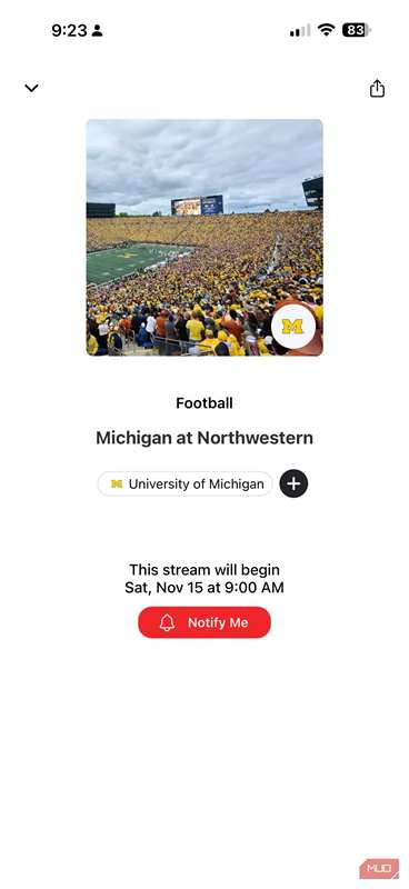 یک تصویر صفحه نمایش از شبکه Varsity بر روی iPhone.