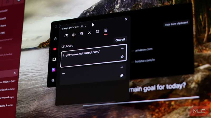تاریخچه کلیپ‌بورد ویندوز در مرورگر Zen در حال اجرا