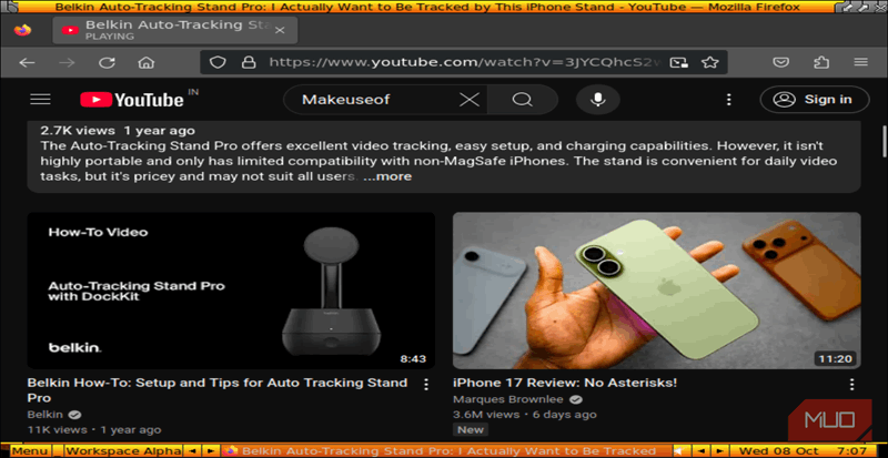 YouTube باز شده در مرورگر بر روی Damn Small Linux