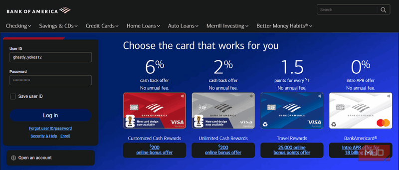 نام کاربری امن 01 بانک آوِ آمریكا