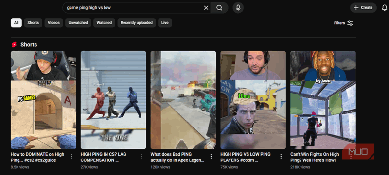 نتایج یوتیوب 01 که شورت‌ها را نشان می‌دهد