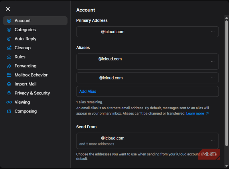 02 فهرست نام مستعار ایمیل iCloud