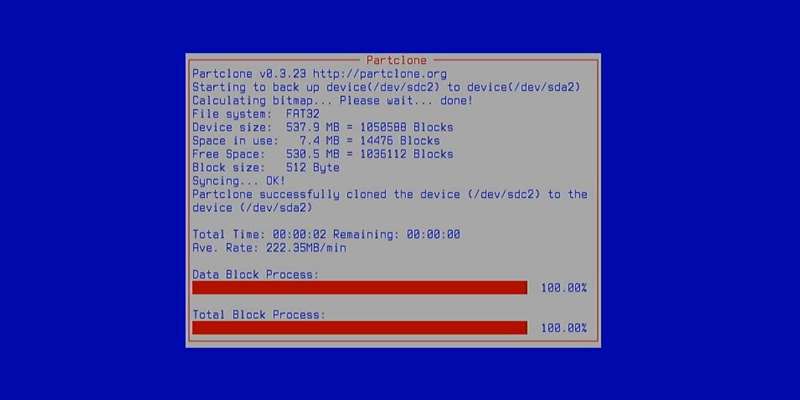نمایشگر پیشرفت کلون‌سازی در Clonezilla