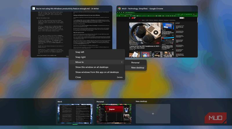 گزینه‌های کلیک راست نمای کار ویندوز 11