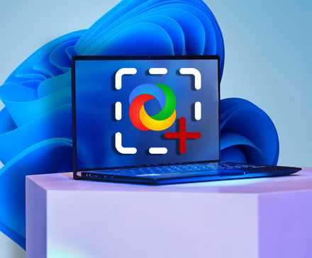 یک لپ‌تاپ با آیکون ShareX روی صفحه و پس‌زمینه تصویر زمینه ویندوز ۱۱