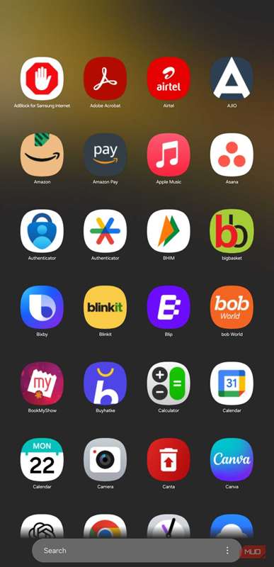 صفحهٔ برنامهها در حالت تبلت