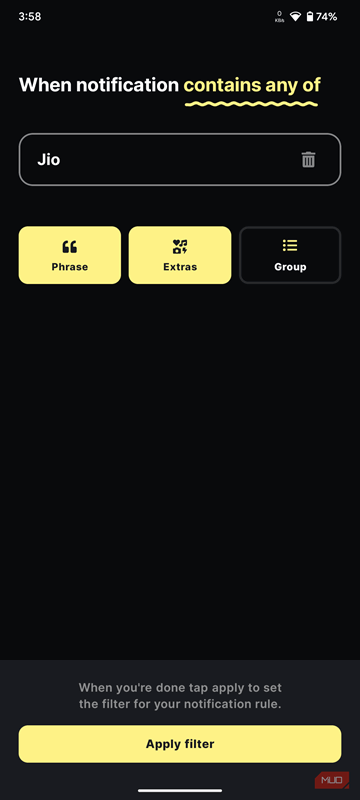 انتخاب اعلان برای اعمال فیلتر در BuzzKill.