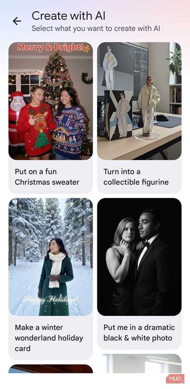 گزینهٔ ایجاد با هوش مصنوعی در Google Photos