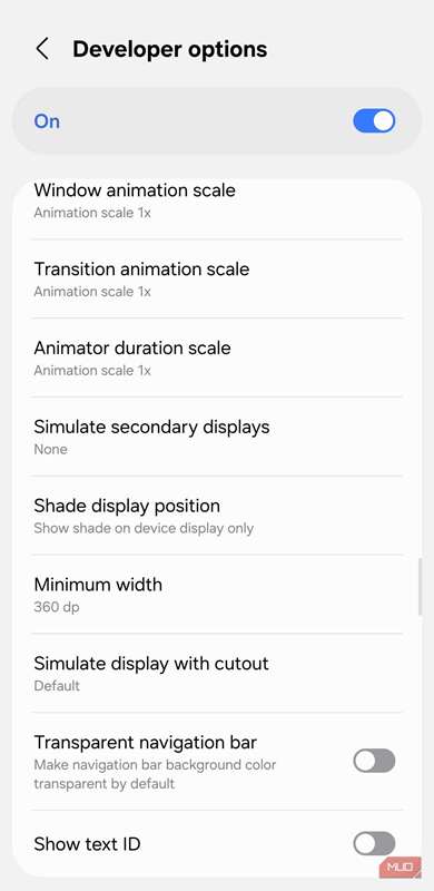 منوی گزینههای توسعهدهنده در گوشی اندروید