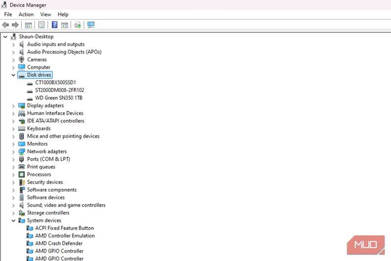 جستجو برای Disk Drives در Device Manager در ویندوز ۱۱