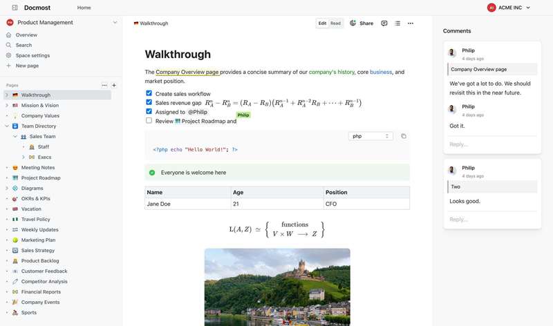 پیش‌نمایش داشبورد Docmost.