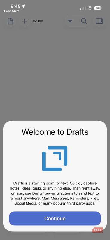 تصویر صفحه برای برنامه Drafts برای آیفون.