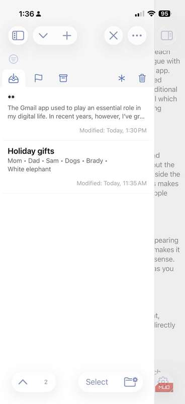 تصویر صفحه برای برنامه Drafts برای آیفون.