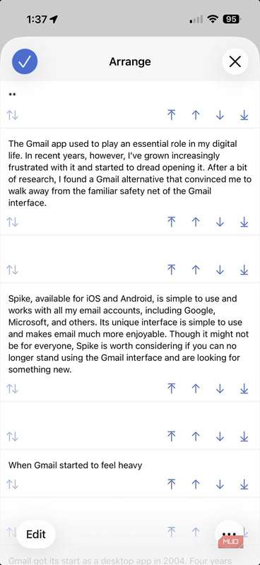 تصویر صفحه برای برنامه Drafts برای آیفون.