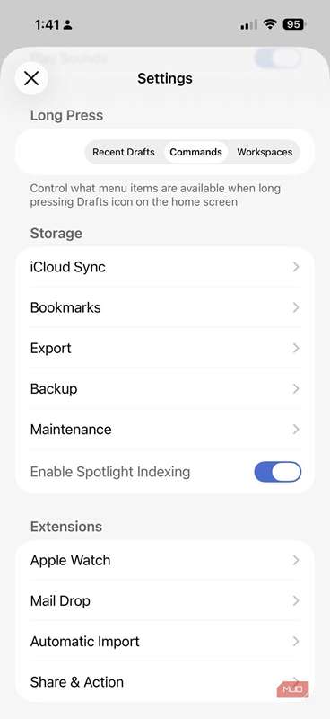 تصویر صفحه برای برنامه Drafts برای آیفون.