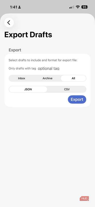 تصویر صفحه برای برنامه Drafts برای آیفون.