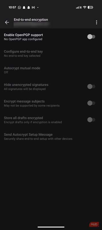 تنظیمات رمزگذاری انتها به انتها در Thunderbird برای اندروید.