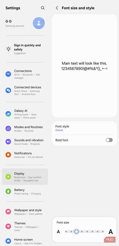 گزینههای اندازهٔ قلم در حالت تبلت