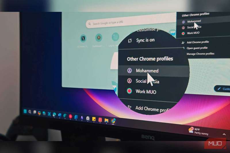 گزینهٔ پروفایل گوگل کروم باز بر روی کامپیوتر ویندوز ۱۱