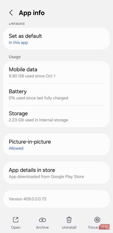 اطلاعات برنامه اینستاگرام در اندروید