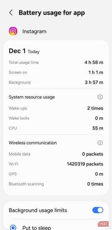 مصرف باتری اینستاگرام در اندروید