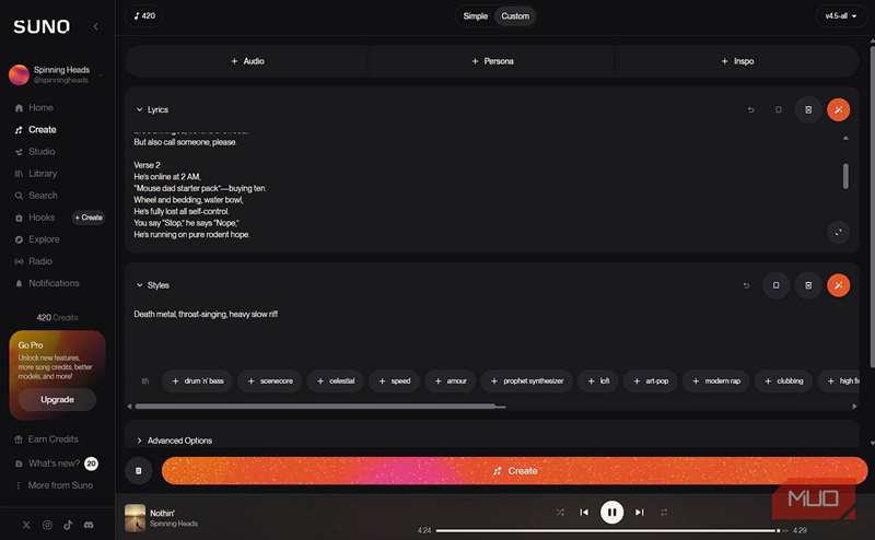ساختن یک آهنگ متال مرگبار با Suno