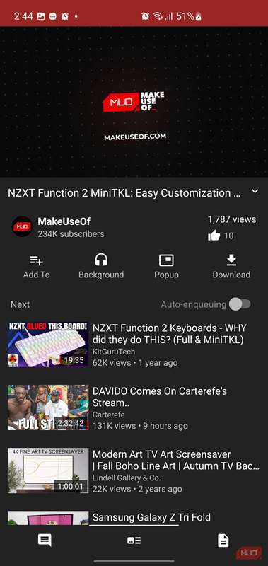 صفحه پخش ویدئوی NewPipe.