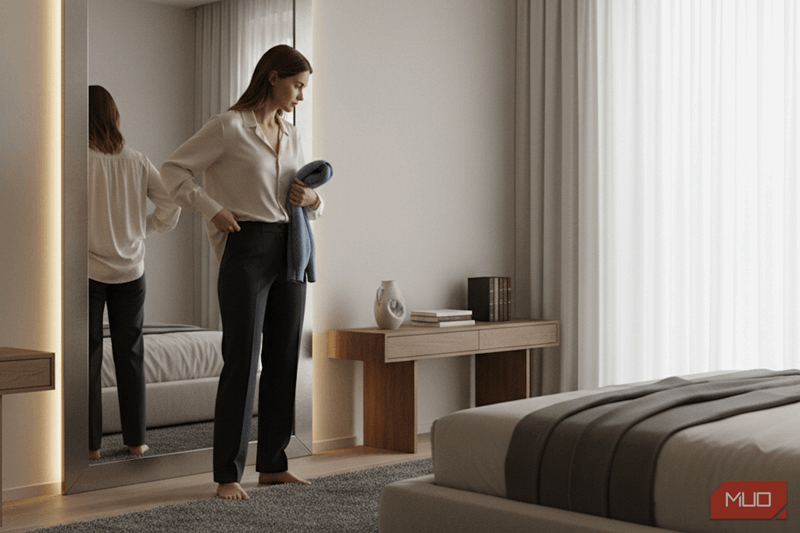 زن با ظاهر شیک در اتاق هتل