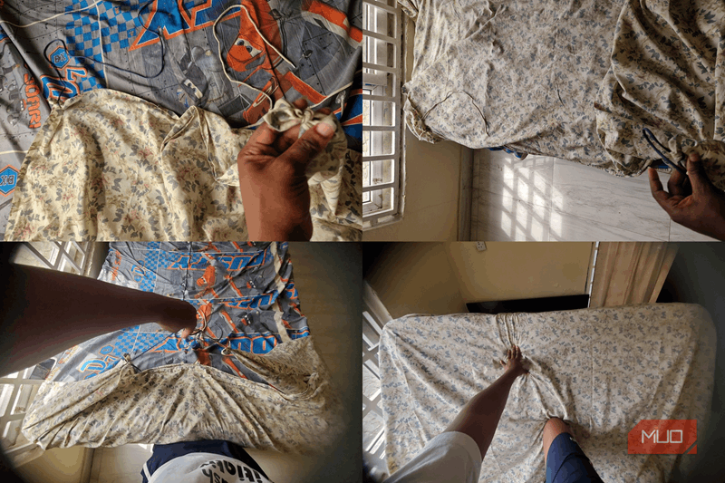 به‌هم‌پیوند کردن گوشه‌های ملافه با بندهای کفش قدیمی زیر تشک