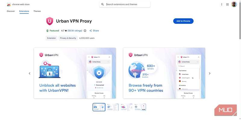 لیست فروشگاه وب کروم Urban VPN Proxy
